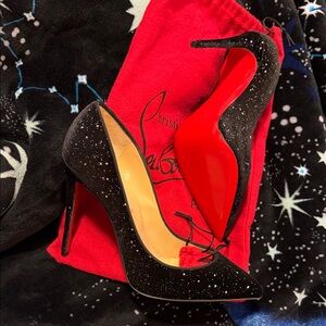 Christian Louboutin Black Glitter Stiletto Pumps with Red Sole